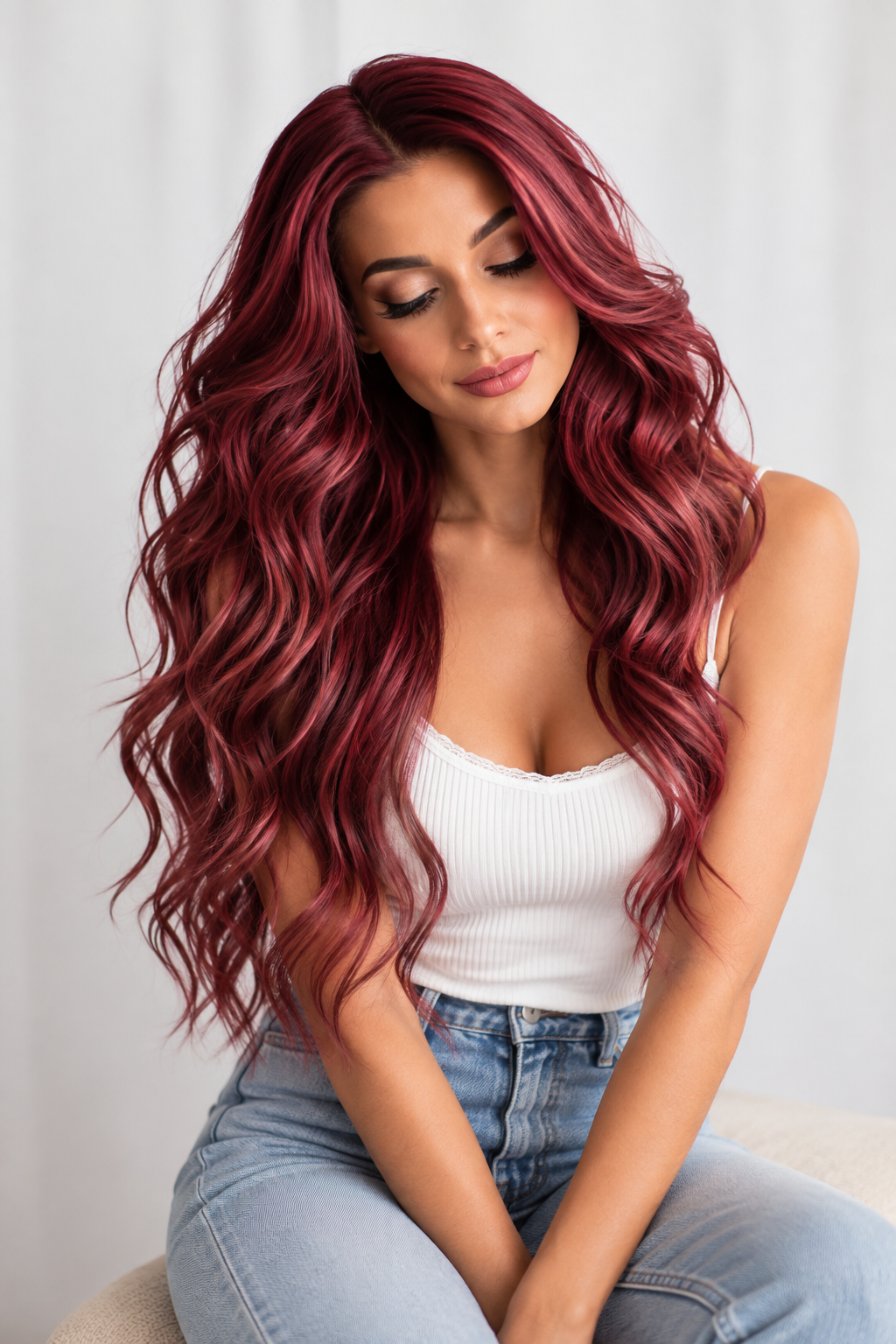 Extensions de cheveux longues naturelles couleur rouge