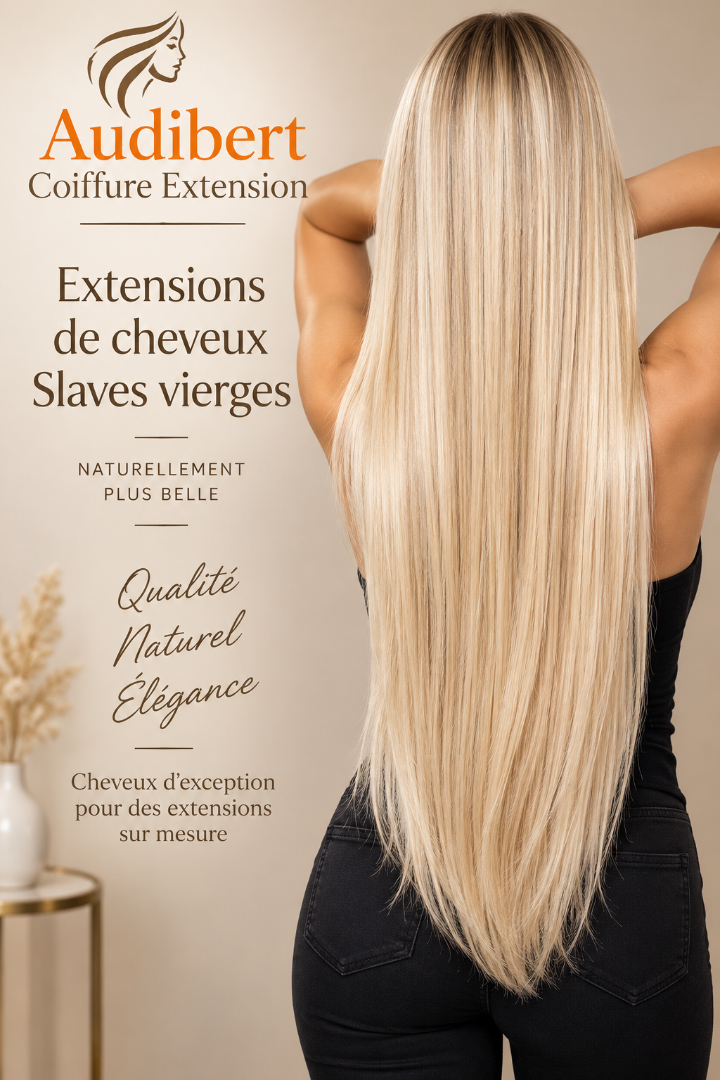 Femme blonde aux cheveux longs avec extensions de cheveux Slaves vierges